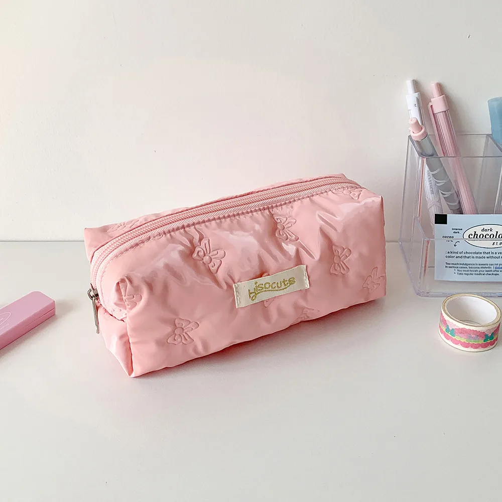 Simple Solid Color Ultrasonic Embossed Pencil Bag High Color Butterfly Student Stationery Storage Bag DIY Material Storage Bag display picture 13