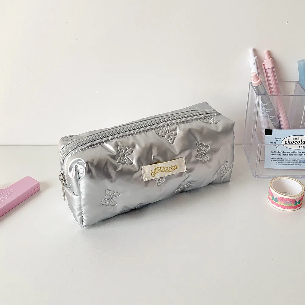 Simple Solid Color Ultrasonic Embossed Pencil Bag High Color Butterfly Student Stationery Storage Bag DIY Material Storage Bag display picture 15
