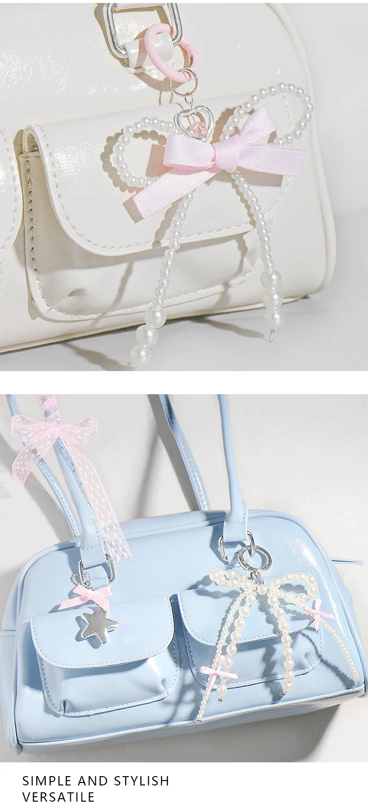 Explosions Sweet All-match DIY Pink Mesh Imitation Pearl Bow Star Love Bag Pendant Suit display picture 2