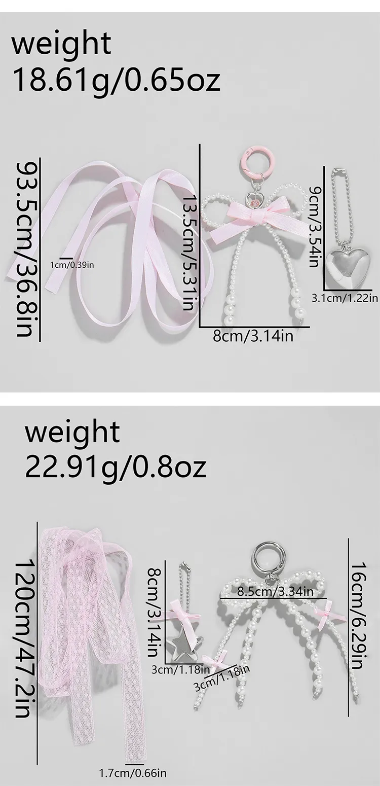Explosions Sweet All-match DIY Pink Mesh Imitation Pearl Bow Star Love Bag Pendant Suit display picture 4