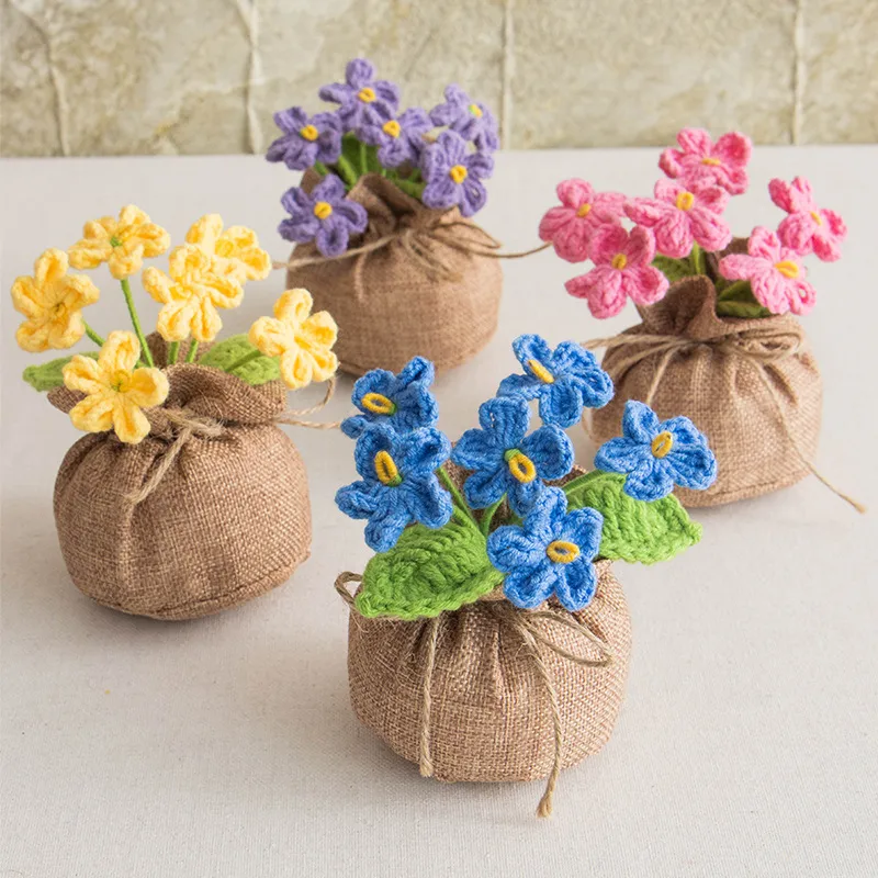 Handmade Crocheted Lucky Bag Small Potted Plants Home Furnishings Woolen Knitted Finished Rose Decoration Simulated Flower Potted Plants display picture 1