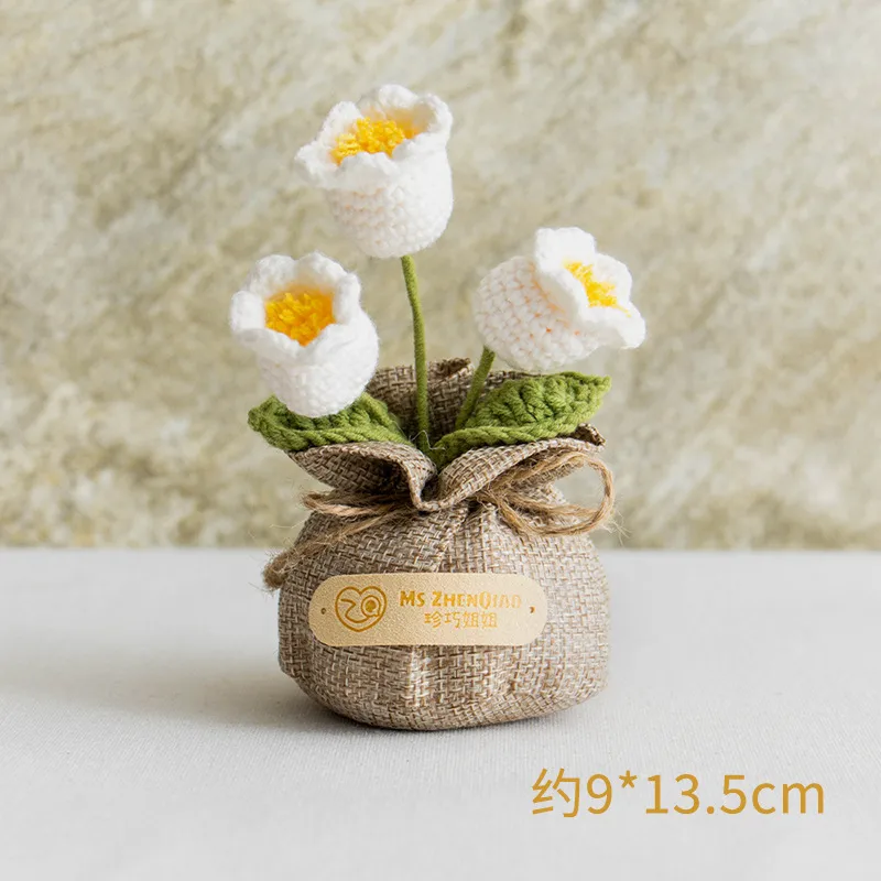 Handmade Crocheted Lucky Bag Small Potted Plants Home Furnishings Woolen Knitted Finished Rose Decoration Simulated Flower Potted Plants display picture 8