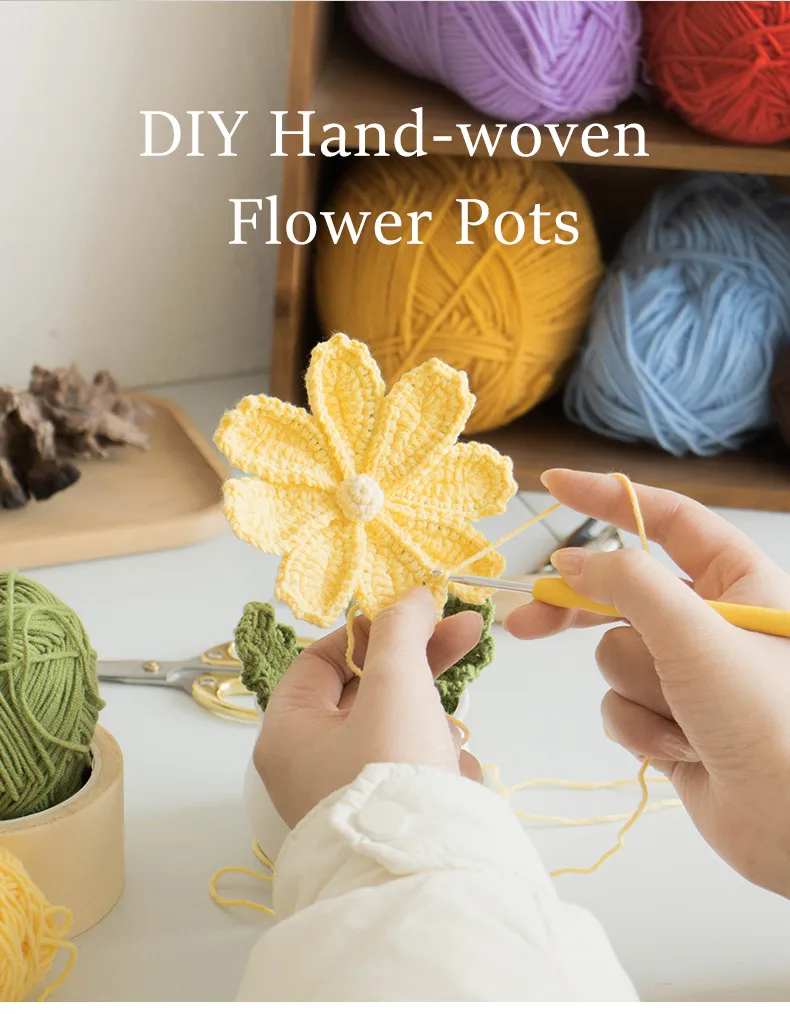Handmade Crocheted Lucky Bag Small Potted Plants Home Furnishings Woolen Knitted Finished Rose Decoration Simulated Flower Potted Plants display picture 16