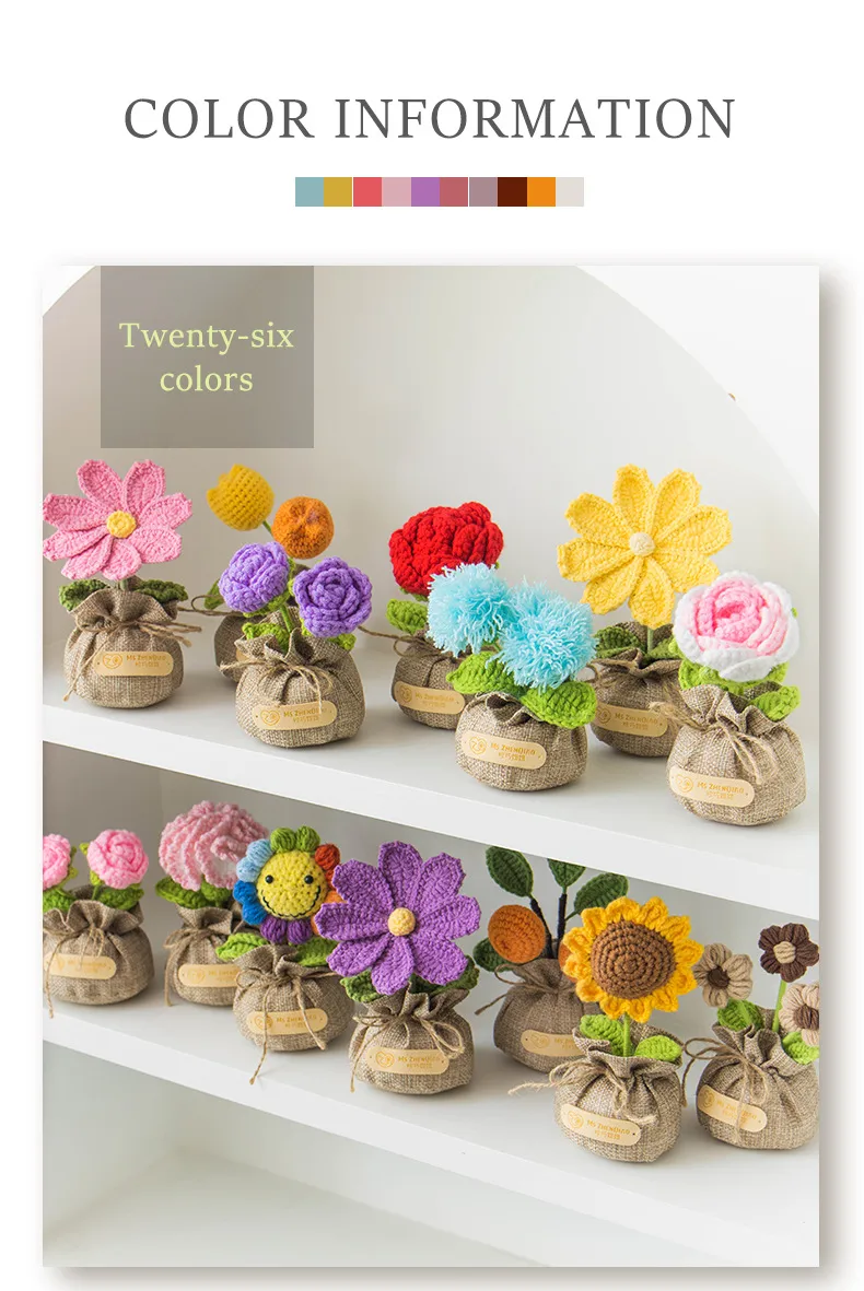 Handmade Crocheted Lucky Bag Small Potted Plants Home Furnishings Woolen Knitted Finished Rose Decoration Simulated Flower Potted Plants display picture 18