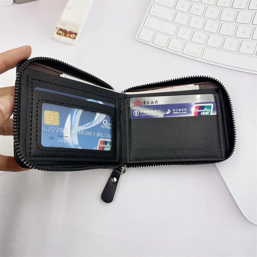 New  Wallet Men's Short Horizontal Zipper Wallet 20% Fold Coin Wallet Woven Pattern Stitching Wallet display picture 10