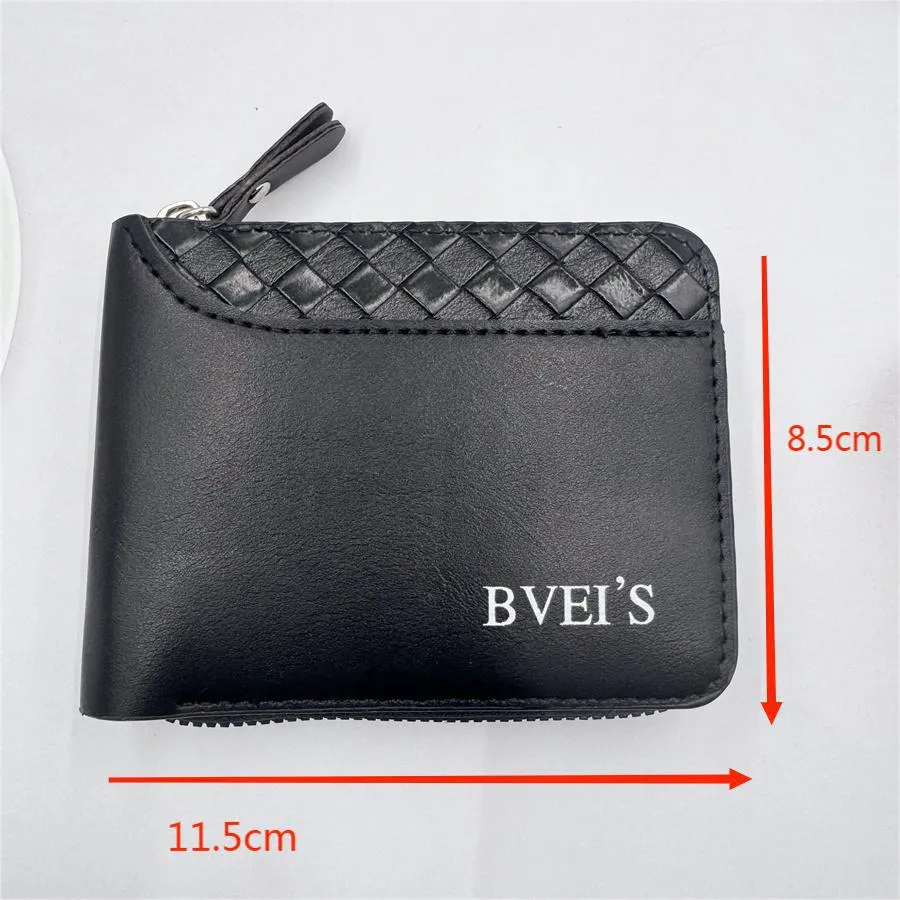 New  Wallet Men's Short Horizontal Zipper Wallet 20% Fold Coin Wallet Woven Pattern Stitching Wallet display picture 2