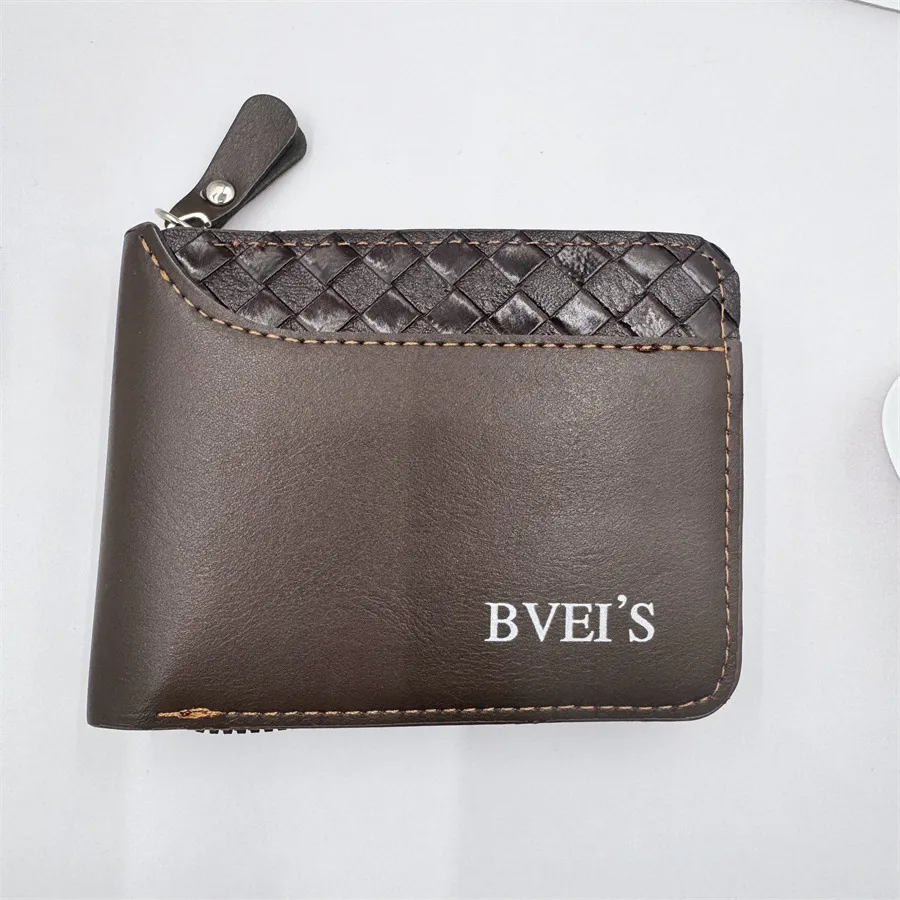 New  Wallet Men's Short Horizontal Zipper Wallet 20% Fold Coin Wallet Woven Pattern Stitching Wallet display picture 3