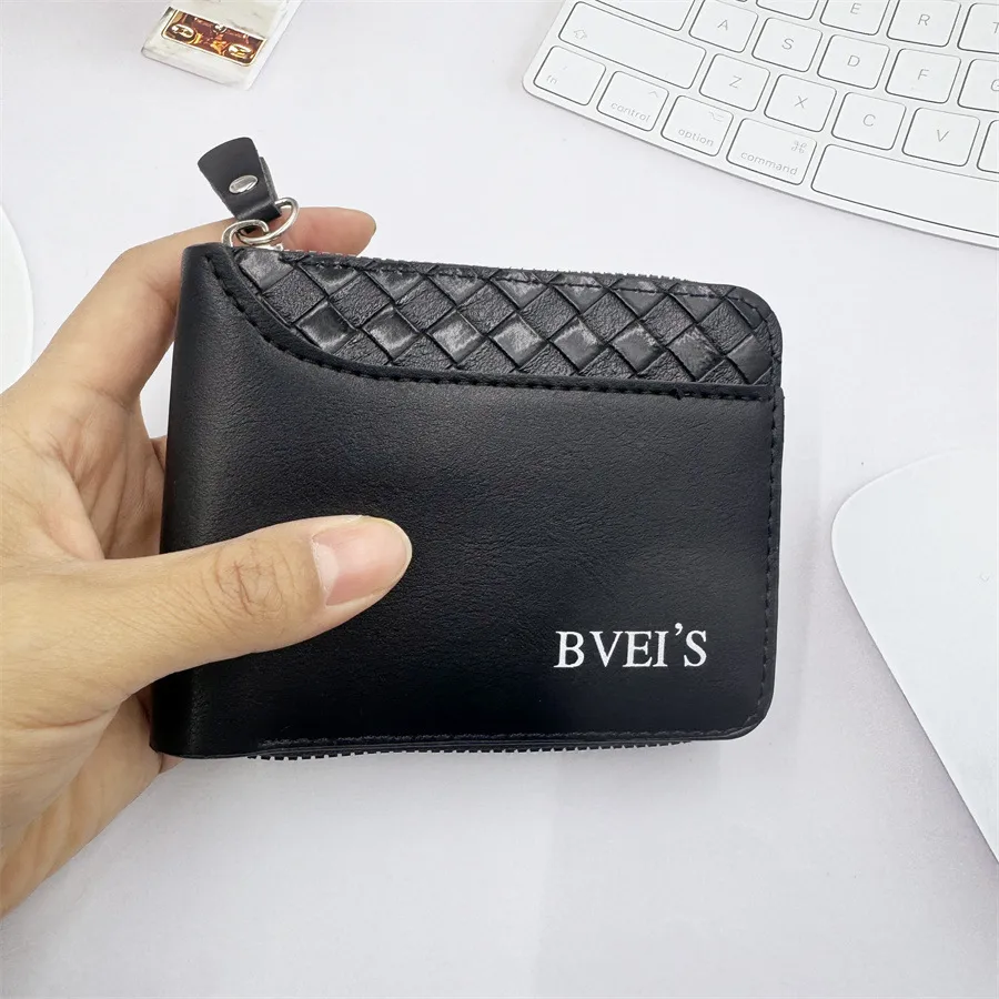 New  Wallet Men's Short Horizontal Zipper Wallet 20% Fold Coin Wallet Woven Pattern Stitching Wallet display picture 5
