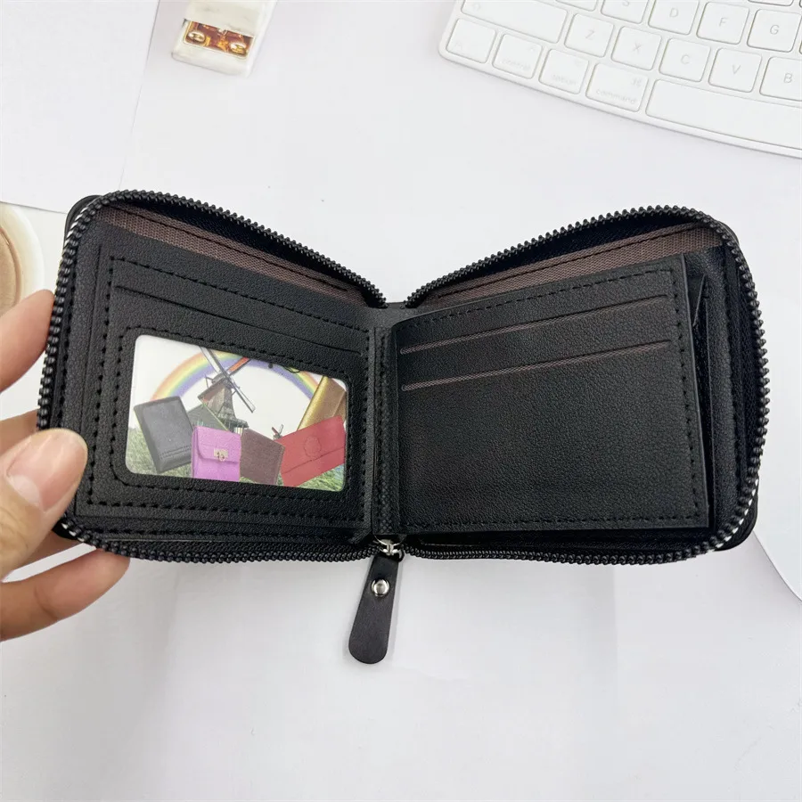 New  Wallet Men's Short Horizontal Zipper Wallet 20% Fold Coin Wallet Woven Pattern Stitching Wallet display picture 6