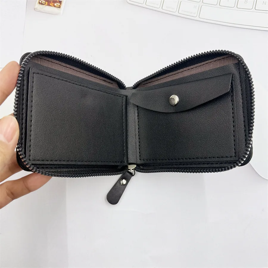 New  Wallet Men's Short Horizontal Zipper Wallet 20% Fold Coin Wallet Woven Pattern Stitching Wallet display picture 7