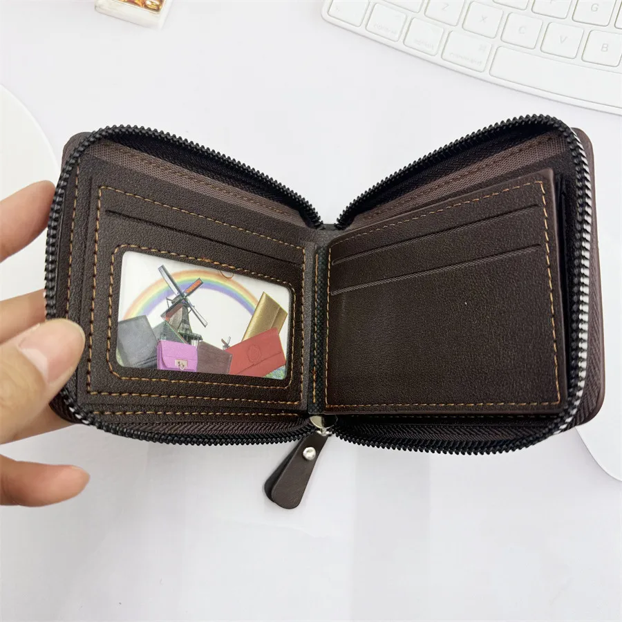 New  Wallet Men's Short Horizontal Zipper Wallet 20% Fold Coin Wallet Woven Pattern Stitching Wallet display picture 11
