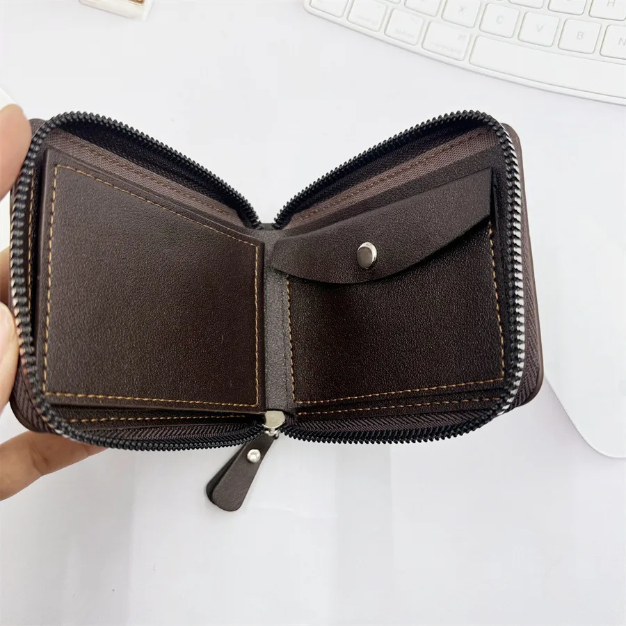 New  Wallet Men's Short Horizontal Zipper Wallet 20% Fold Coin Wallet Woven Pattern Stitching Wallet display picture 15