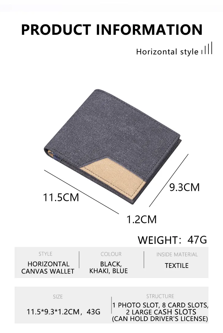 Canvas Men's Short Wallet Denim Men's Wallet Men's 20% Discount 9 Card Holder Men's Wallet Multi Card Holder New display picture 3