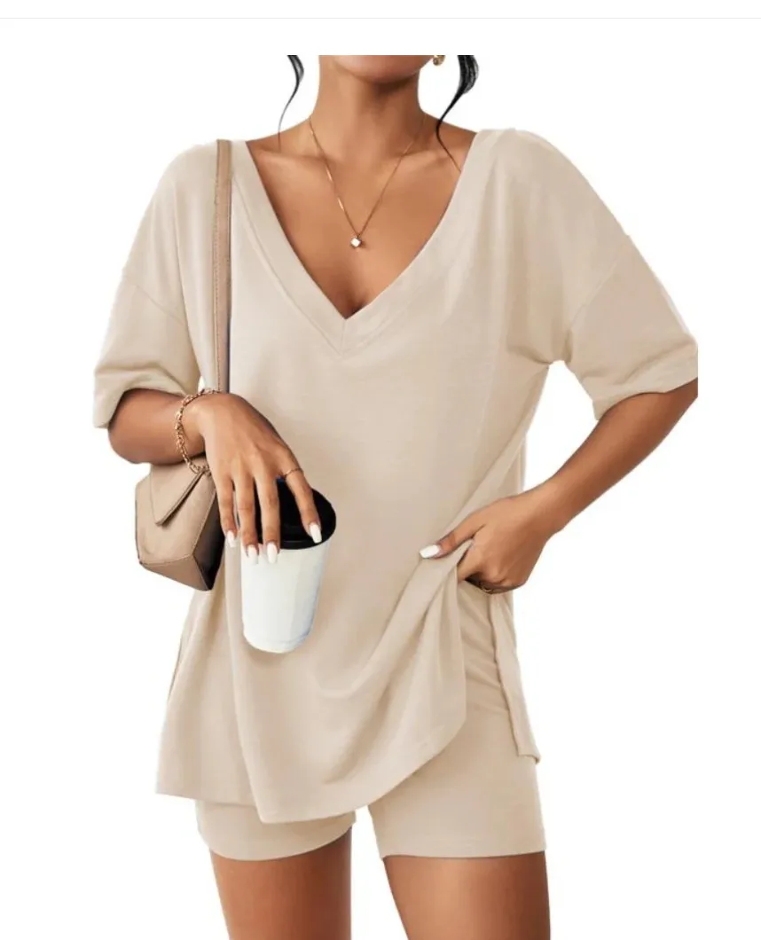 Sportswear  New  Fashion Short-sleeved T-shirt Women's Casual Two-piece High Waist Slimming Shorts display picture 2