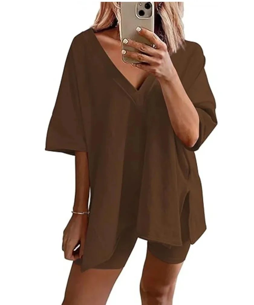Sportswear  New  Fashion Short-sleeved T-shirt Women's Casual Two-piece High Waist Slimming Shorts display picture 7