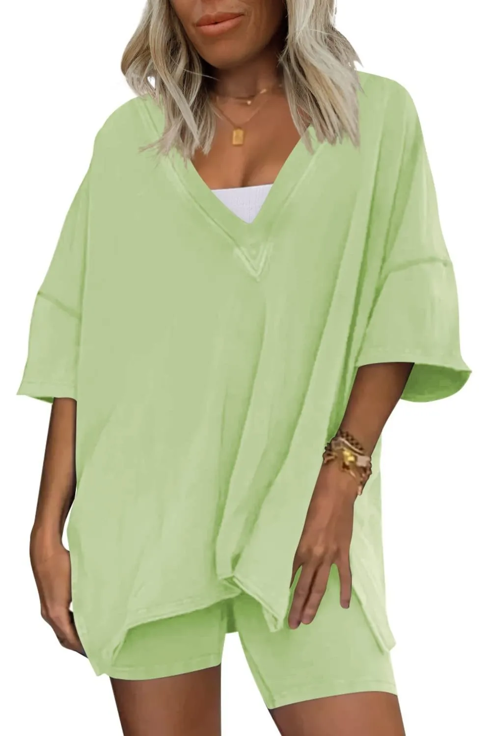 Sportswear  New  Fashion Short-sleeved T-shirt Women's Casual Two-piece High Waist Slimming Shorts display picture 8