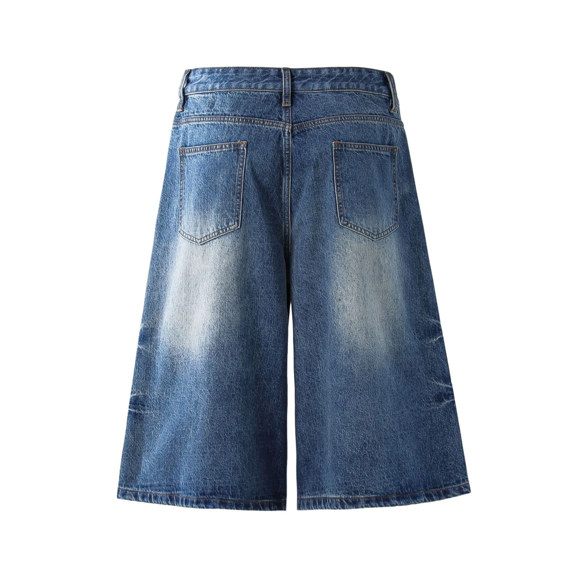 Jiayiku Trendy Summer Shorts American Retro Washed Denim Straight-Leg Unisex Personality Simple Cropped Pants display picture 5