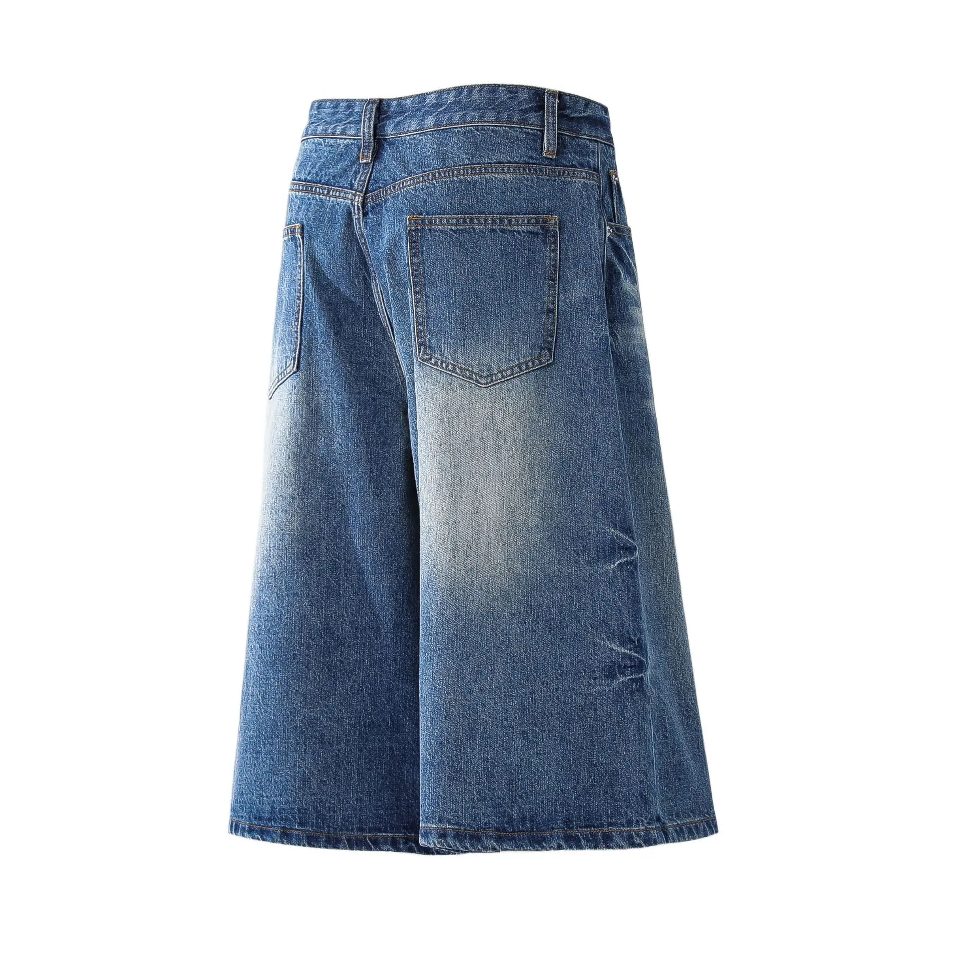 Jiayiku Trendy Summer Shorts American Retro Washed Denim Straight-Leg Unisex Personality Simple Cropped Pants display picture 6