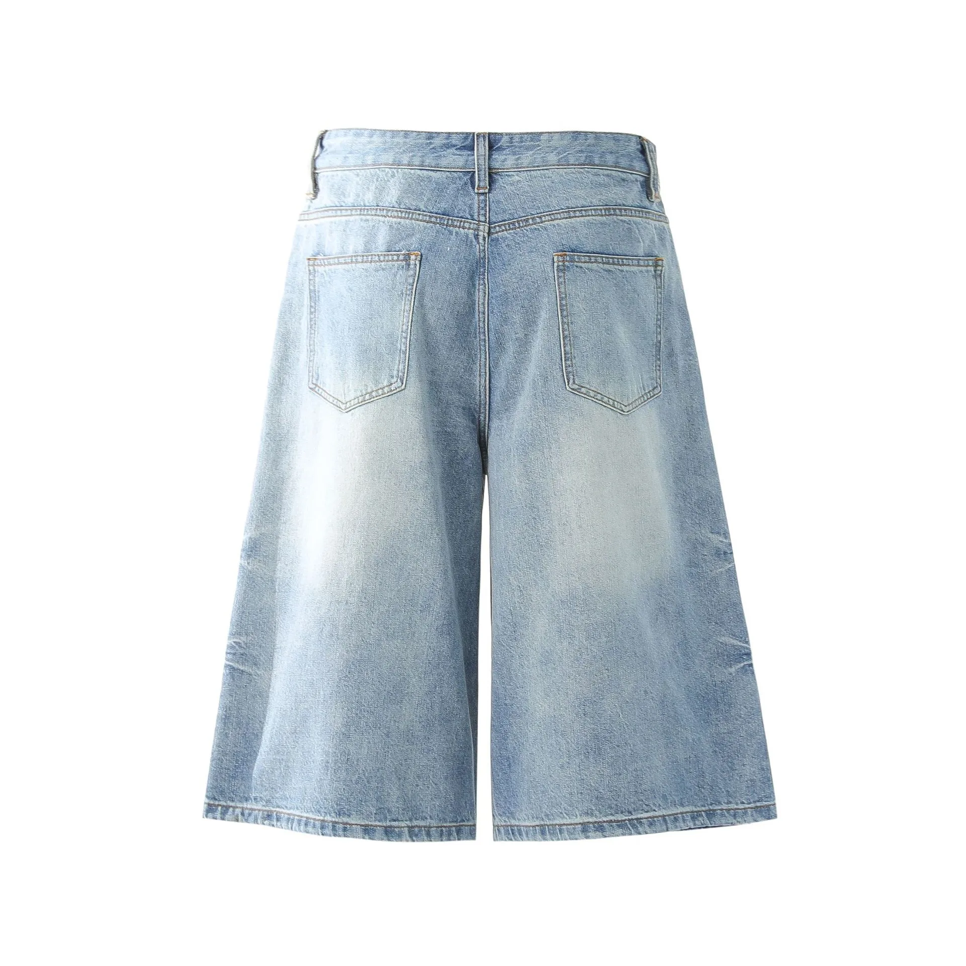 Jiayiku Trendy Summer Shorts American Retro Washed Denim Straight-Leg Unisex Personality Simple Cropped Pants display picture 9