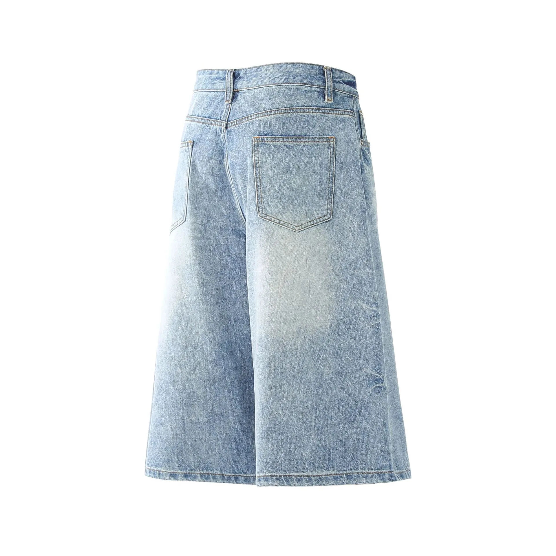 Jiayiku Trendy Summer Shorts American Retro Washed Denim Straight-Leg Unisex Personality Simple Cropped Pants display picture 10