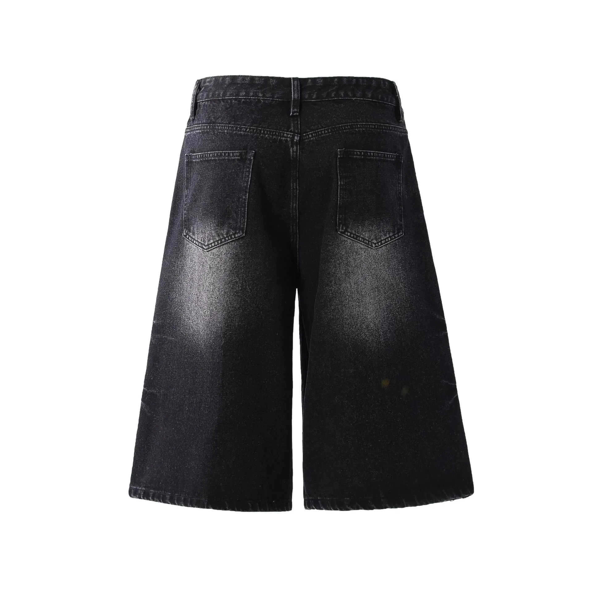 Jiayiku Trendy Summer Shorts American Retro Washed Denim Straight-Leg Unisex Personality Simple Cropped Pants display picture 13