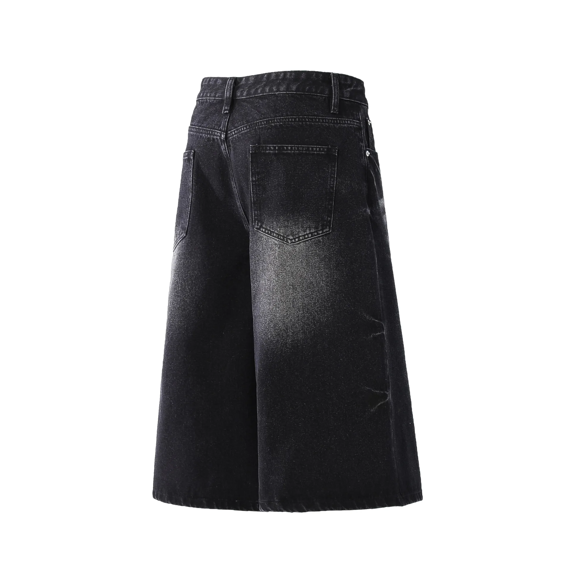 Jiayiku Trendy Summer Shorts American Retro Washed Denim Straight-Leg Unisex Personality Simple Cropped Pants display picture 14