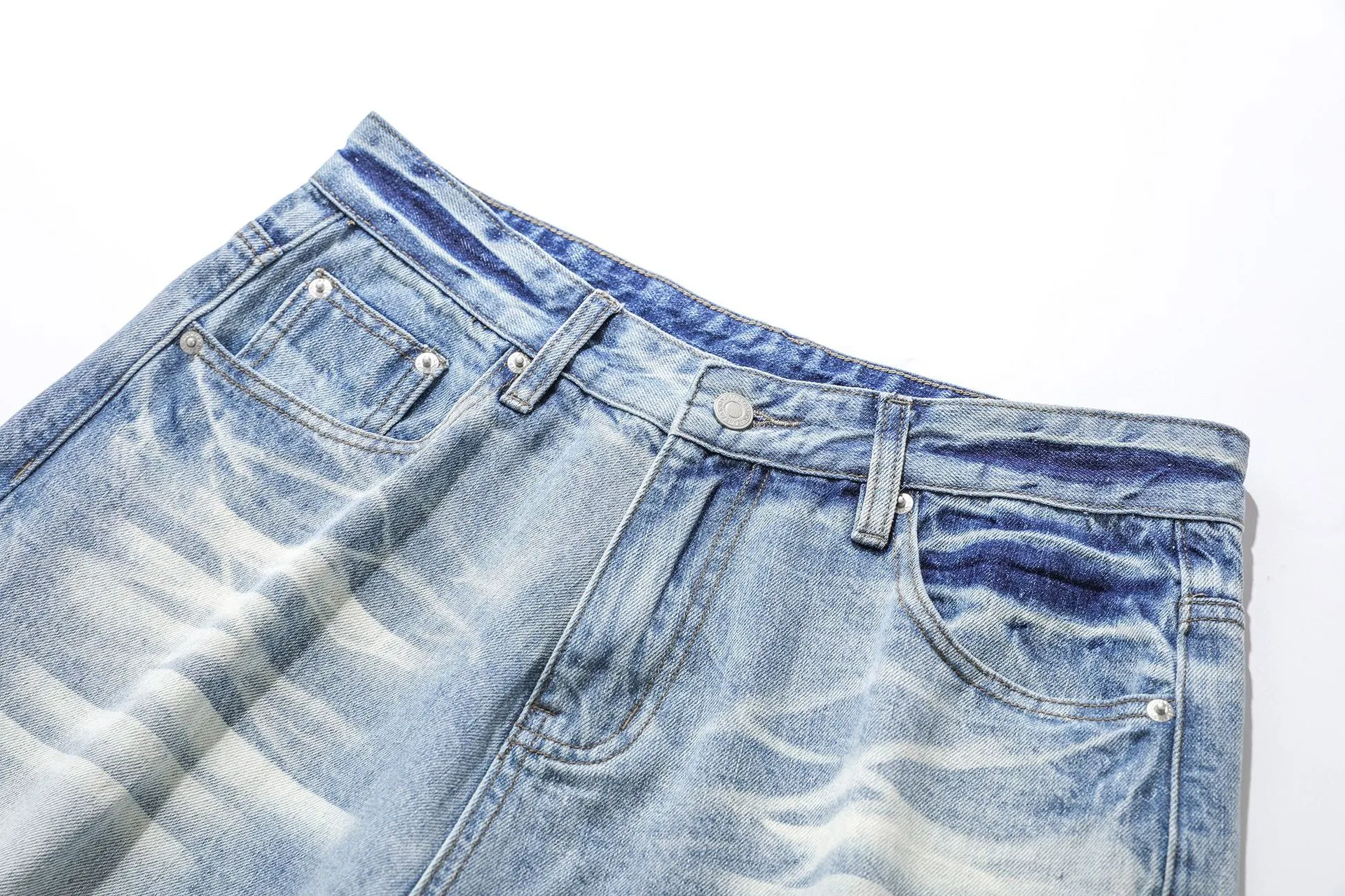 Jiayiku Trendy Summer Shorts American Retro Washed Denim Straight-Leg Unisex Personality Simple Cropped Pants display picture 16