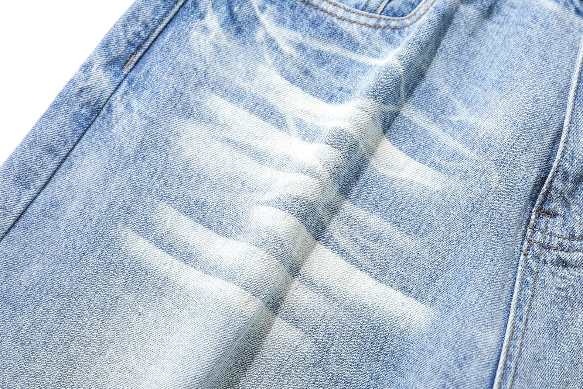 Jiayiku Trendy Summer Shorts American Retro Washed Denim Straight-Leg Unisex Personality Simple Cropped Pants display picture 19