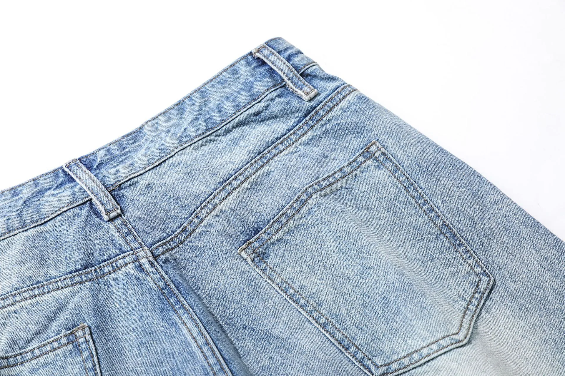 Jiayiku Trendy Summer Shorts American Retro Washed Denim Straight-Leg Unisex Personality Simple Cropped Pants display picture 20