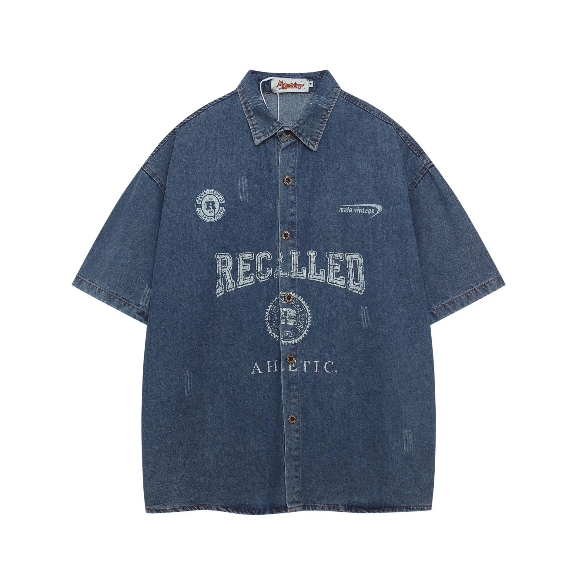 Jiayiku Men's  Summer Shirt American Retro Ins Trend Washed Denim Short Sleeve Loose Jacket display picture 2