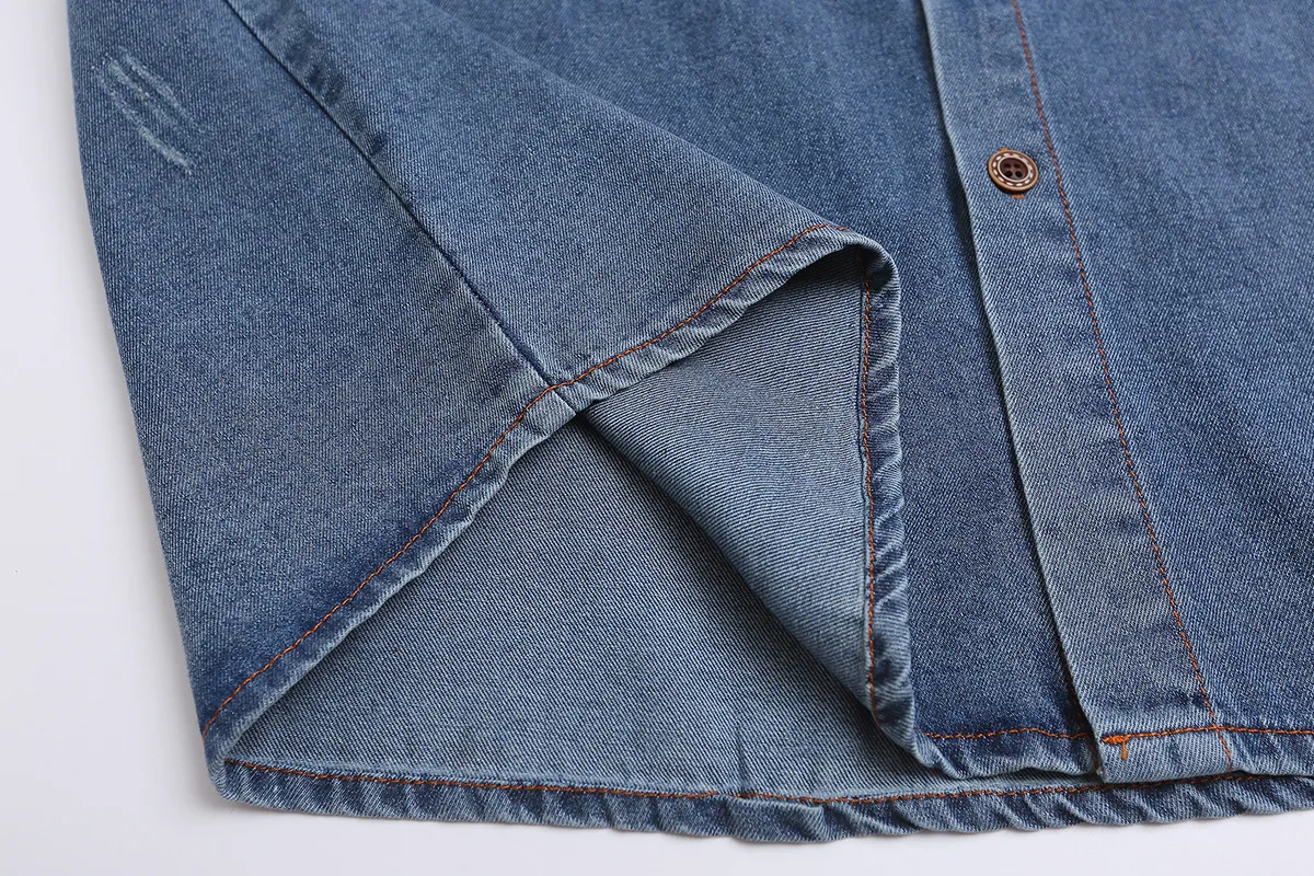 Jiayiku Men's  Summer Shirt American Retro Ins Trend Washed Denim Short Sleeve Loose Jacket display picture 6