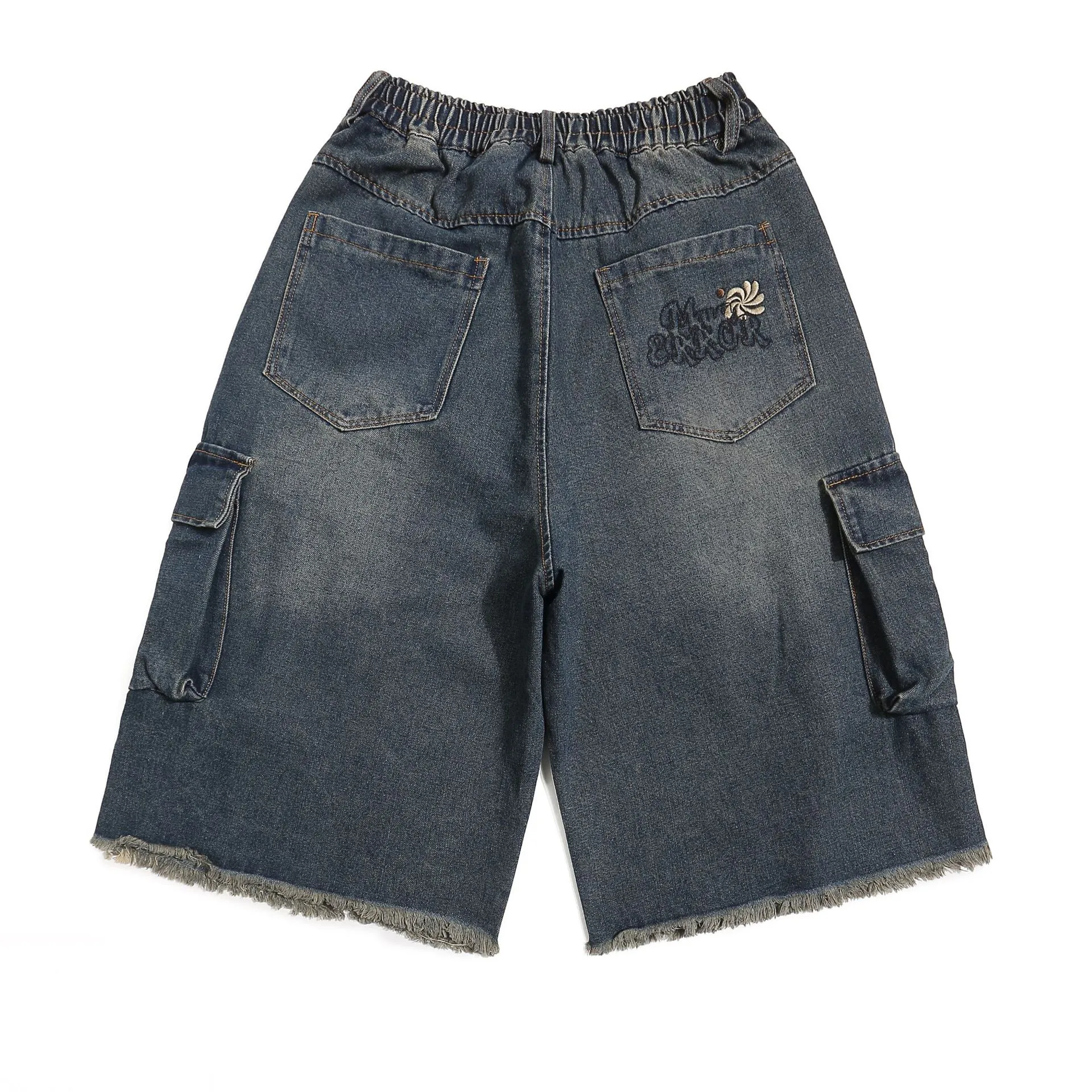 Jiayiku Men's  New American Style Retro Washed Rough Edge Tooling Denim Shorts Loose Straight Pants display picture 4