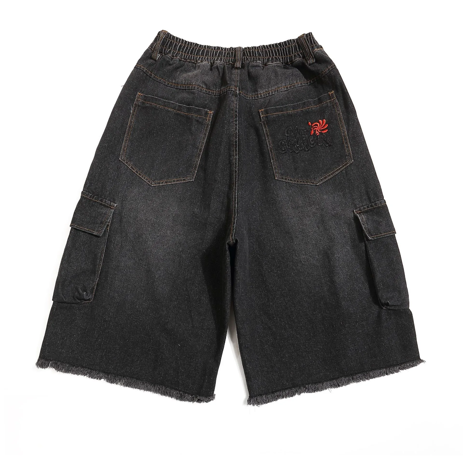 Jiayiku Men's  New American Style Retro Washed Rough Edge Tooling Denim Shorts Loose Straight Pants display picture 6