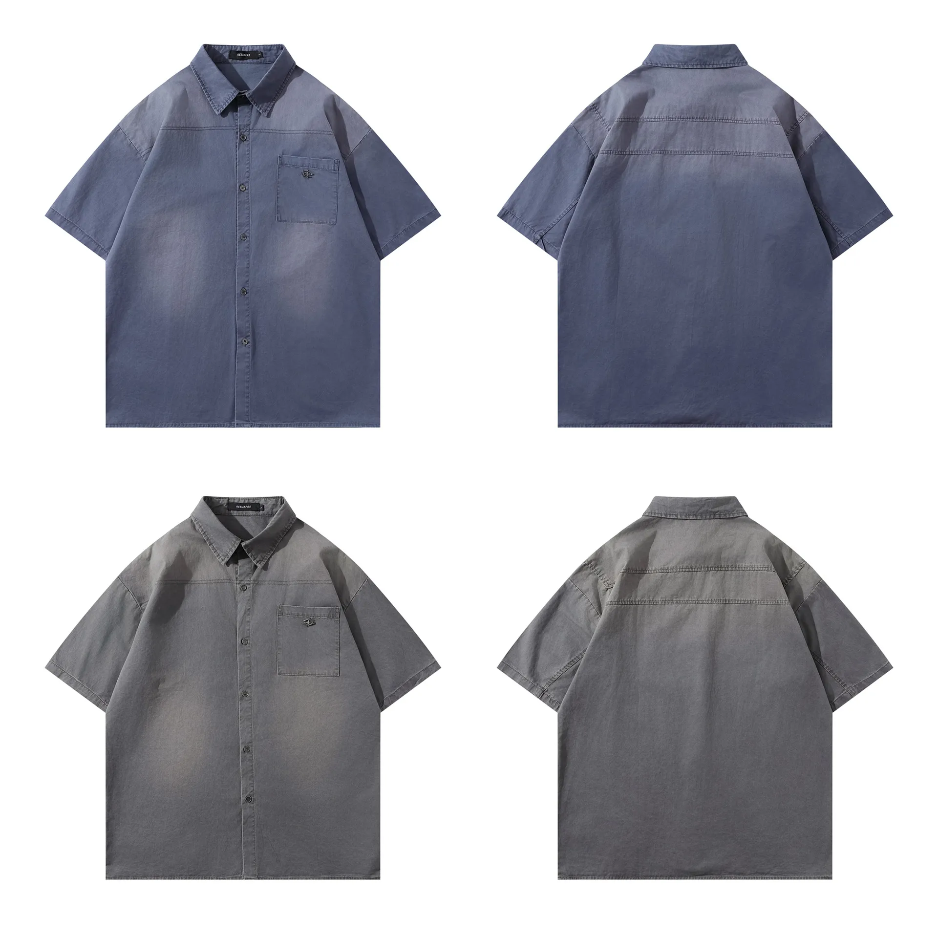 Jiayiku Men's Clothing  New Retro Fashion Brand Shirt Washed And Distressed Handsome National Trend Shirt Short-Sleeved Men And Women display picture 7