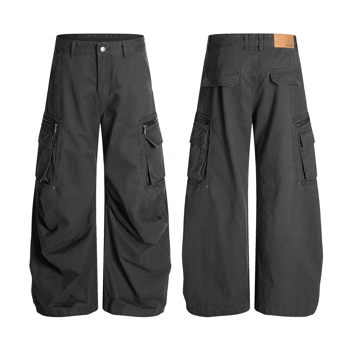 Jiayiku Men's  High-end Feeling Duffy Handsome American Retro Washed Crowdclothes Trendy Brand Machete Wide-leg Casual Pants display picture 2