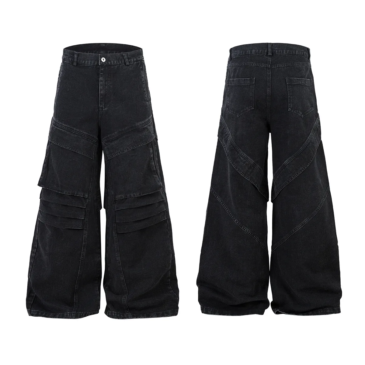 Men's American Street Style Mecha Heavy-Duty Workwear Jeans High Street Ro Style Washed Loose Wide-Leg Pants display picture 2