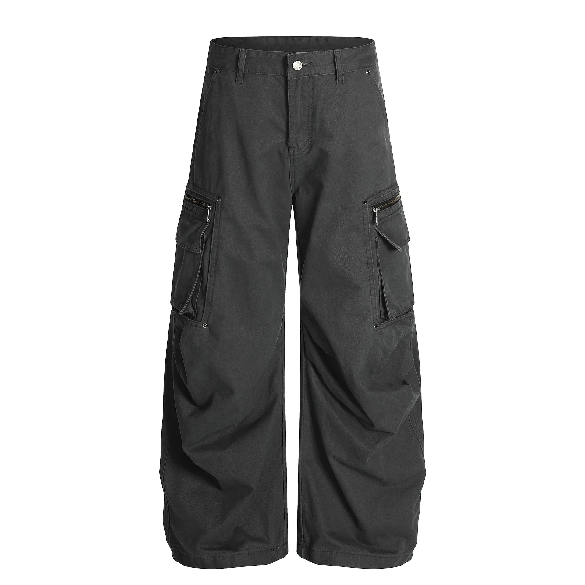 Jiayiku Men's  High-end Feeling Duffy Handsome American Retro Washed Crowdclothes Trendy Brand Machete Wide-leg Casual Pants display picture 3