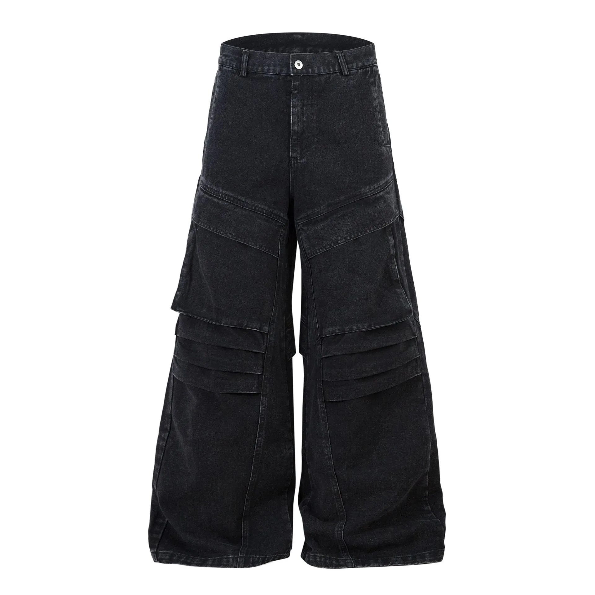 Men's American Street Style Mecha Heavy-Duty Workwear Jeans High Street Ro Style Washed Loose Wide-Leg Pants display picture 3
