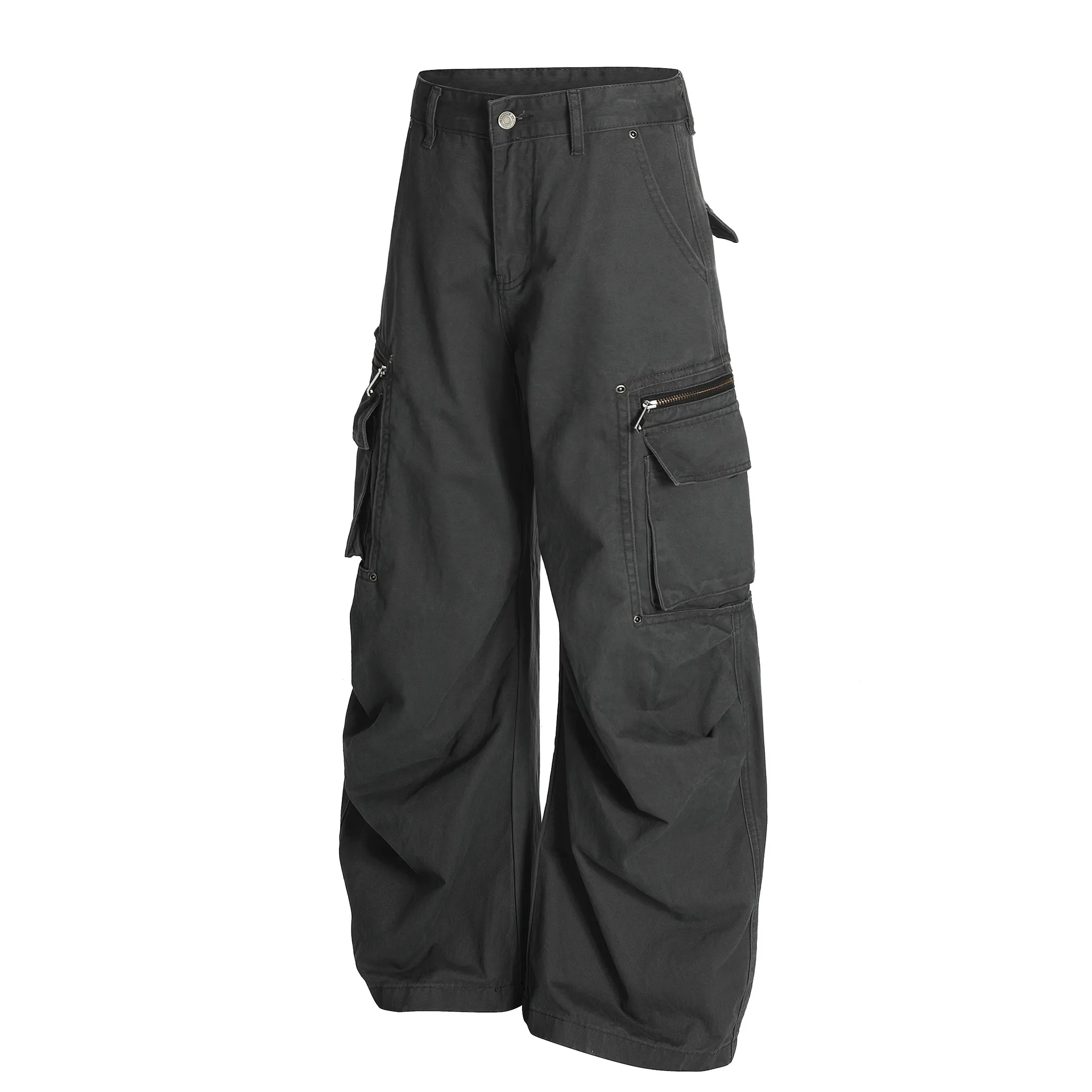Jiayiku Men's  High-end Feeling Duffy Handsome American Retro Washed Crowdclothes Trendy Brand Machete Wide-leg Casual Pants display picture 4