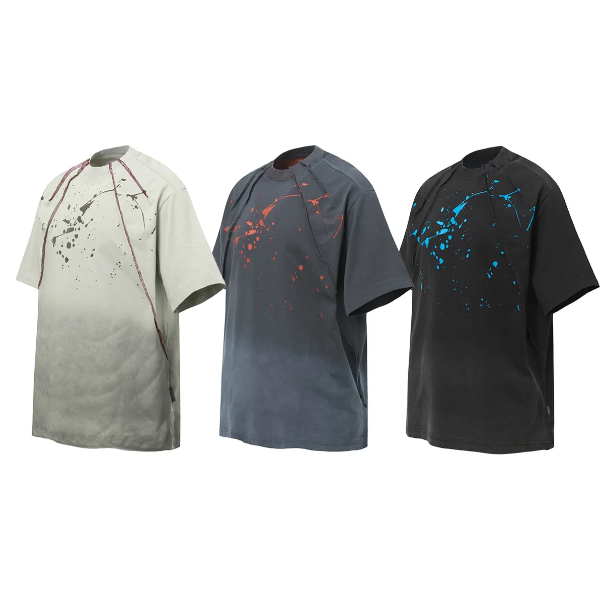 Jiayiku  Summer T-Shirt Men's American Retro Trendy Brand Burnt Flower Hole Heavy Industry Raw Edge Washed T-Shirt Short-Sleeved Men display picture 12
