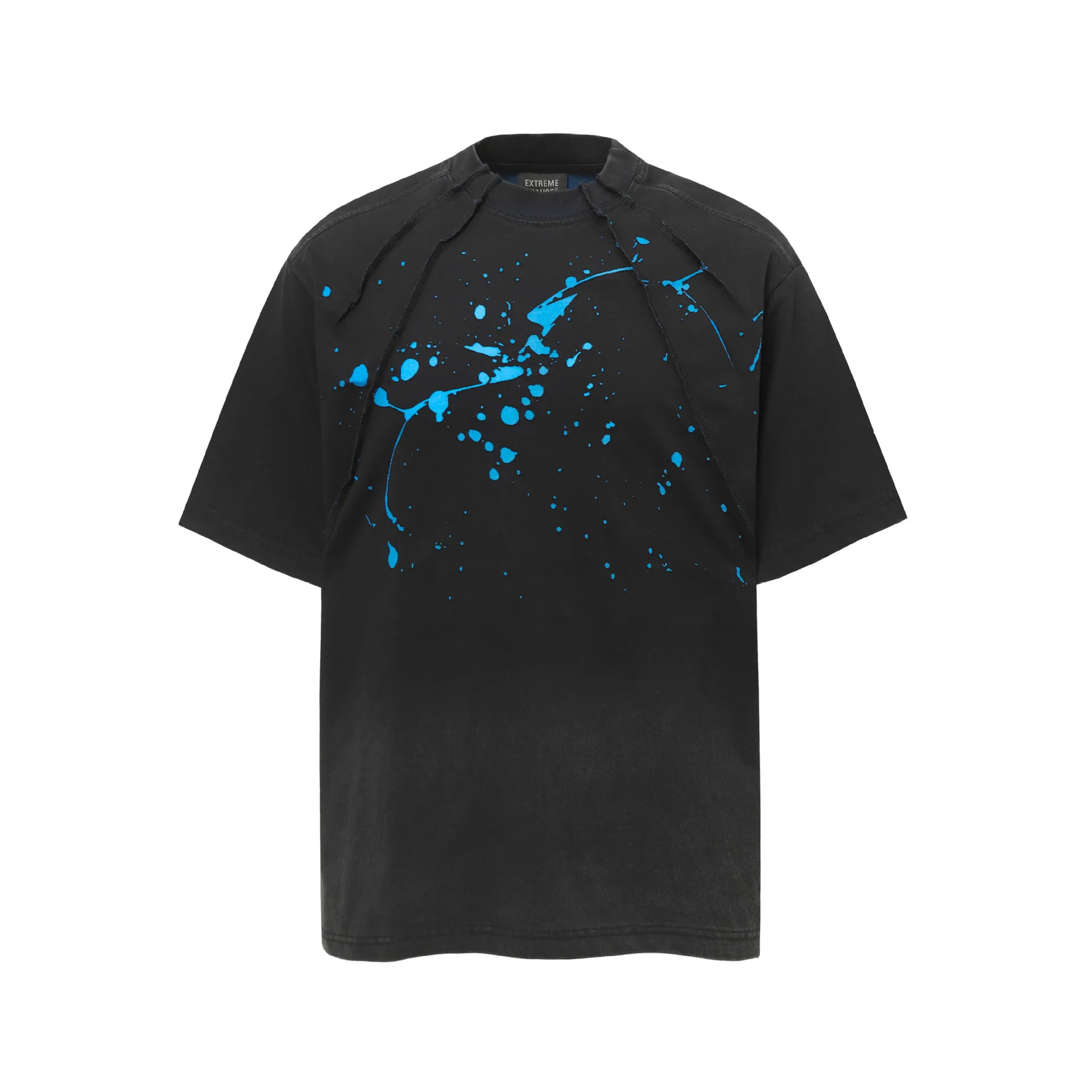 Jiayiku  Summer T-Shirt Men's American Retro Trendy Brand Burnt Flower Hole Heavy Industry Raw Edge Washed T-Shirt Short-Sleeved Men display picture 3