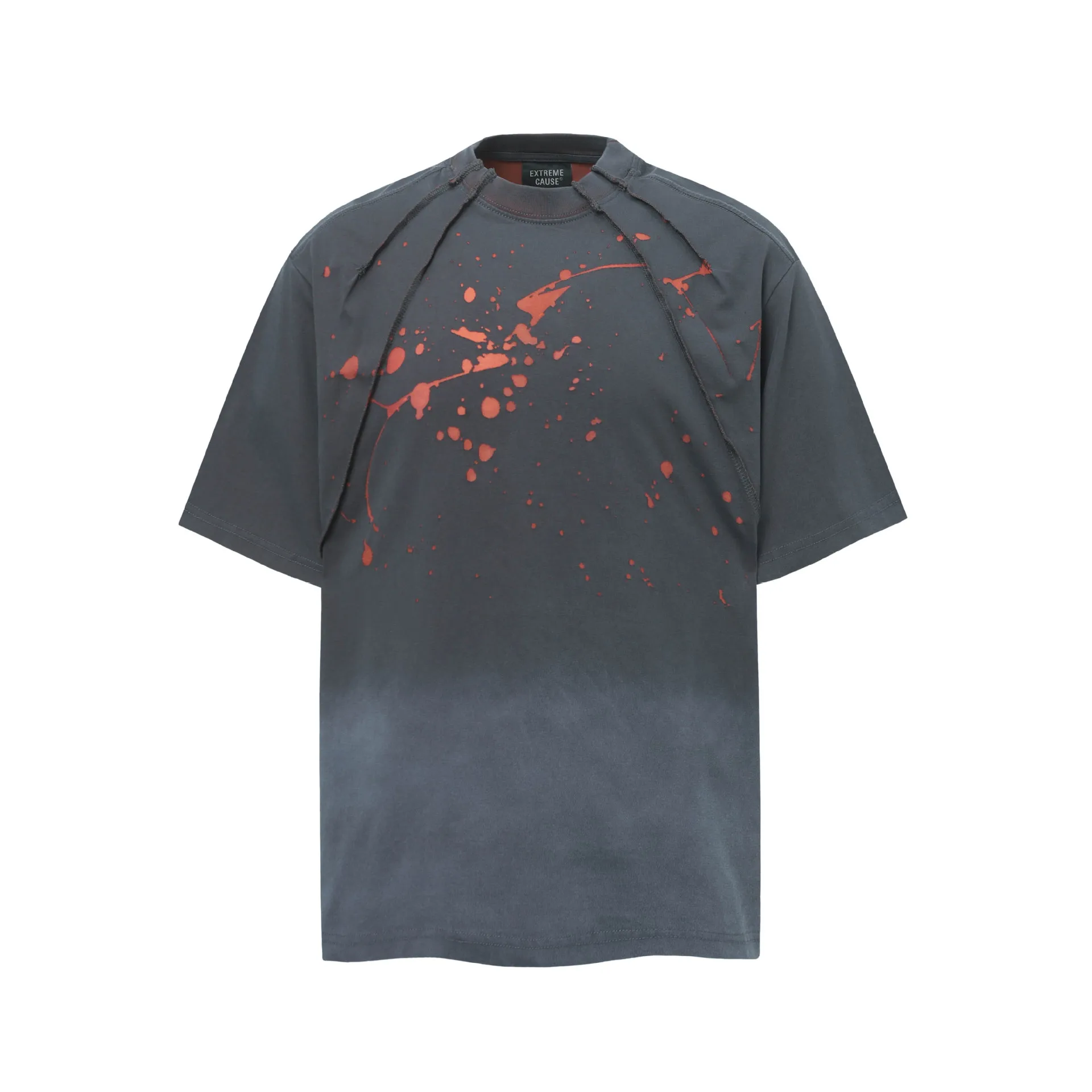 Jiayiku  Summer T-Shirt Men's American Retro Trendy Brand Burnt Flower Hole Heavy Industry Raw Edge Washed T-Shirt Short-Sleeved Men display picture 9