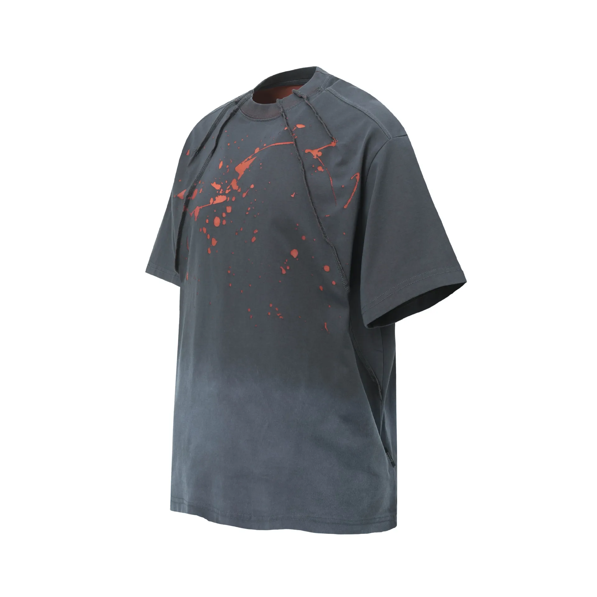 Jiayiku  Summer T-Shirt Men's American Retro Trendy Brand Burnt Flower Hole Heavy Industry Raw Edge Washed T-Shirt Short-Sleeved Men display picture 10