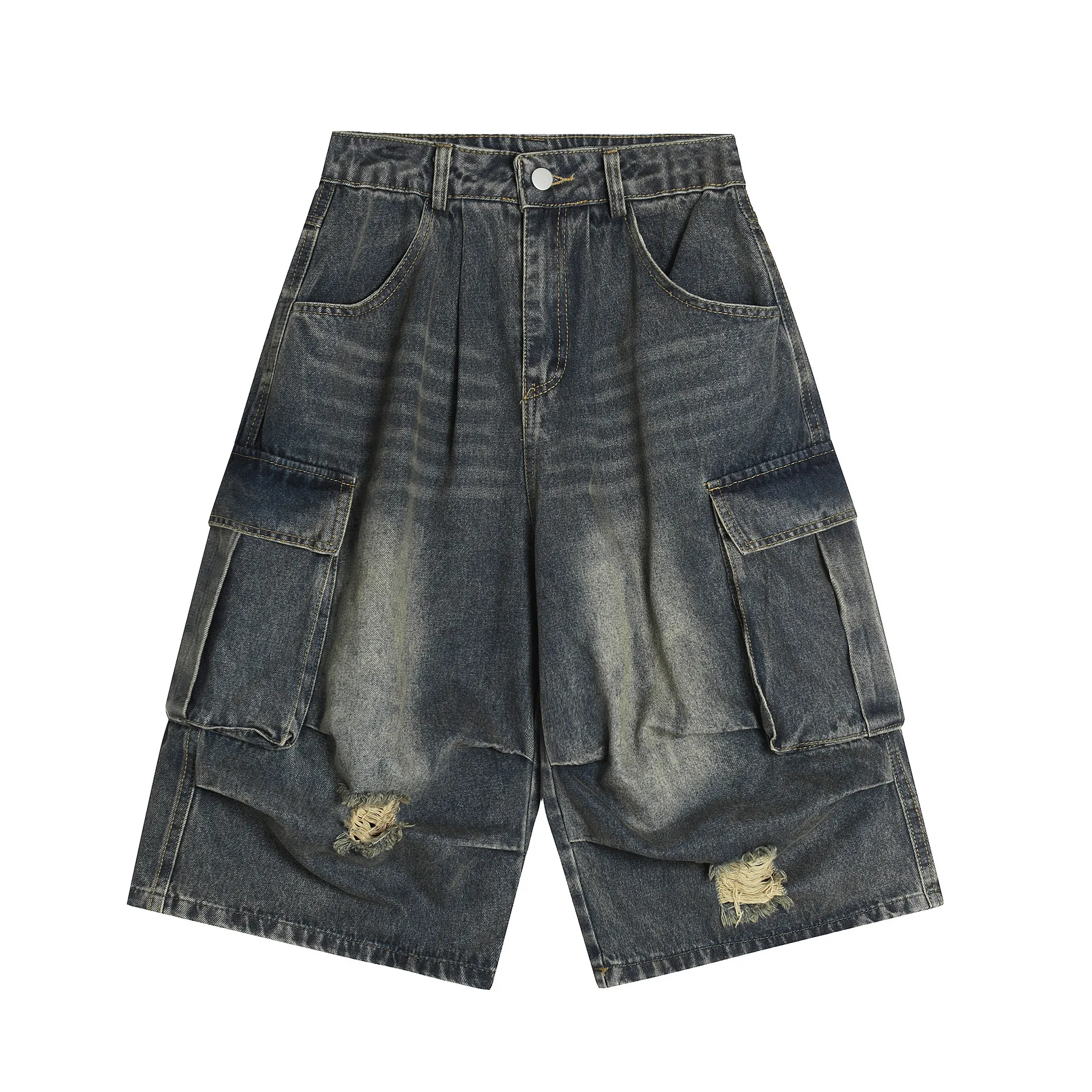 Jiayiku Fashion Brand Summer Denim Pants American Vintage Washed Rough Denim Shorts Loose Tooling Pants display picture 3