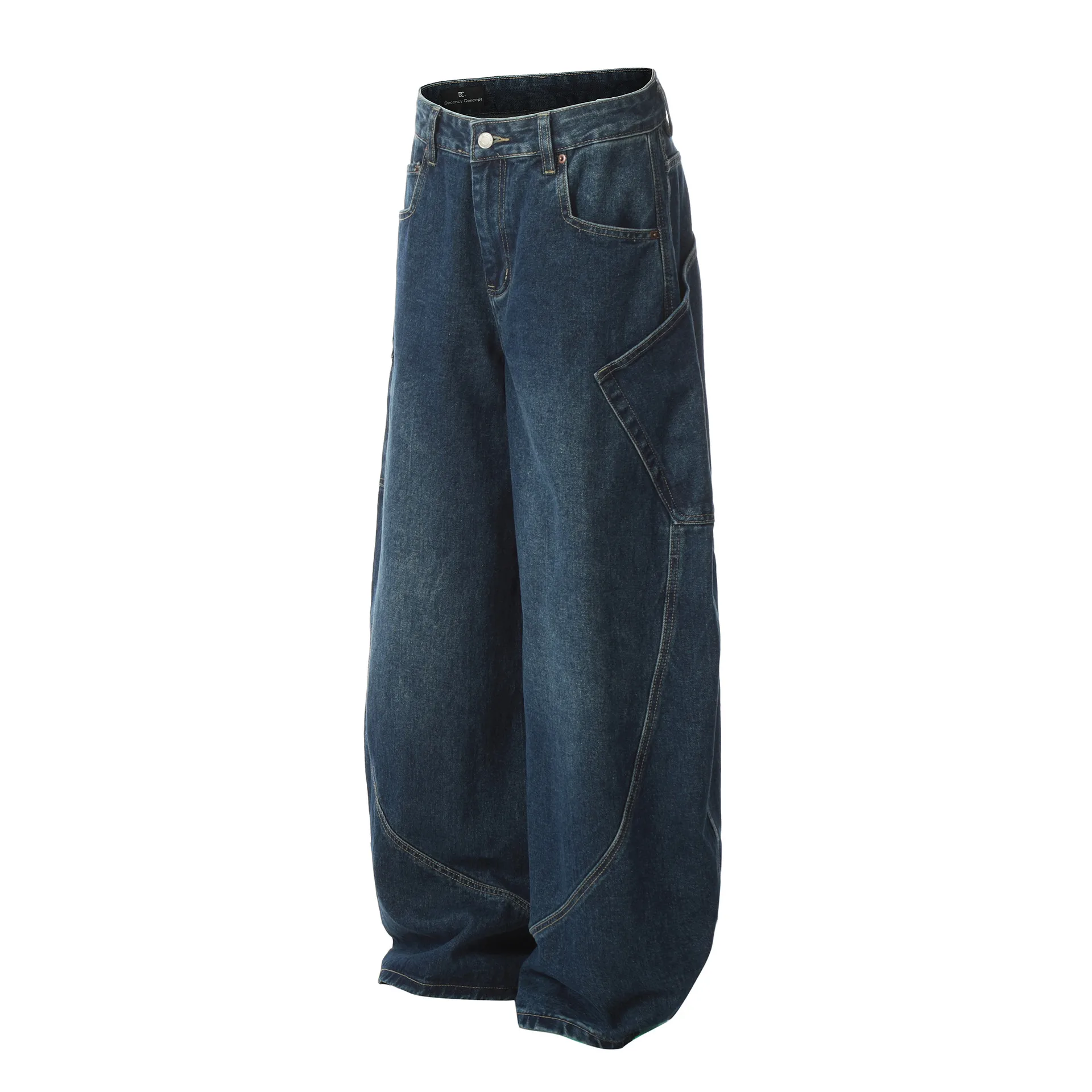Jiayiku Men's  American High Street Retro Washed Jeans Loose Vibe Scimitar Wide Leg Pants For Men And Women display picture 4