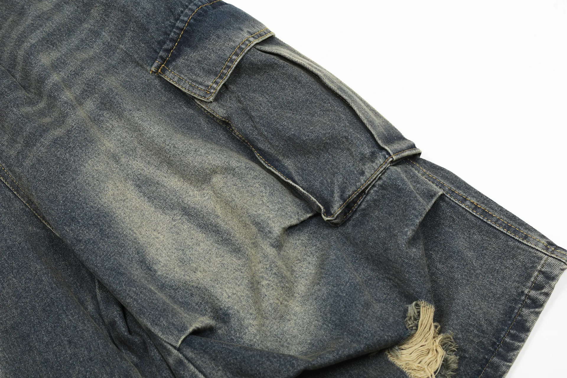 Jiayiku Fashion Brand Summer Denim Pants American Vintage Washed Rough Denim Shorts Loose Tooling Pants display picture 7
