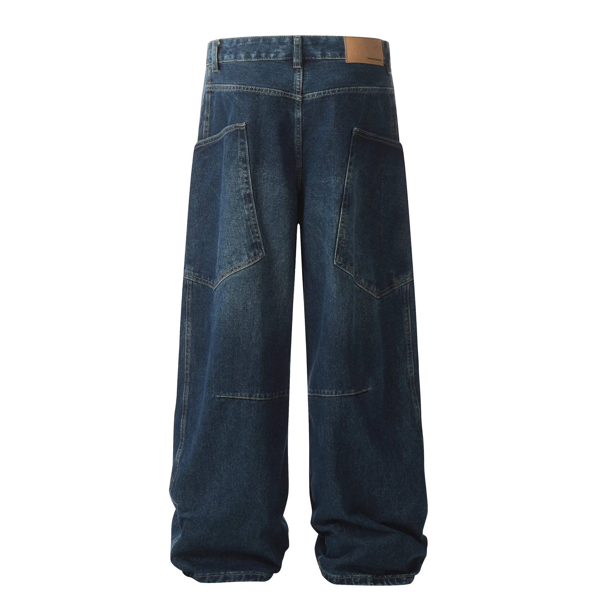 Jiayiku Men's  American High Street Retro Washed Jeans Loose Vibe Scimitar Wide Leg Pants For Men And Women display picture 5