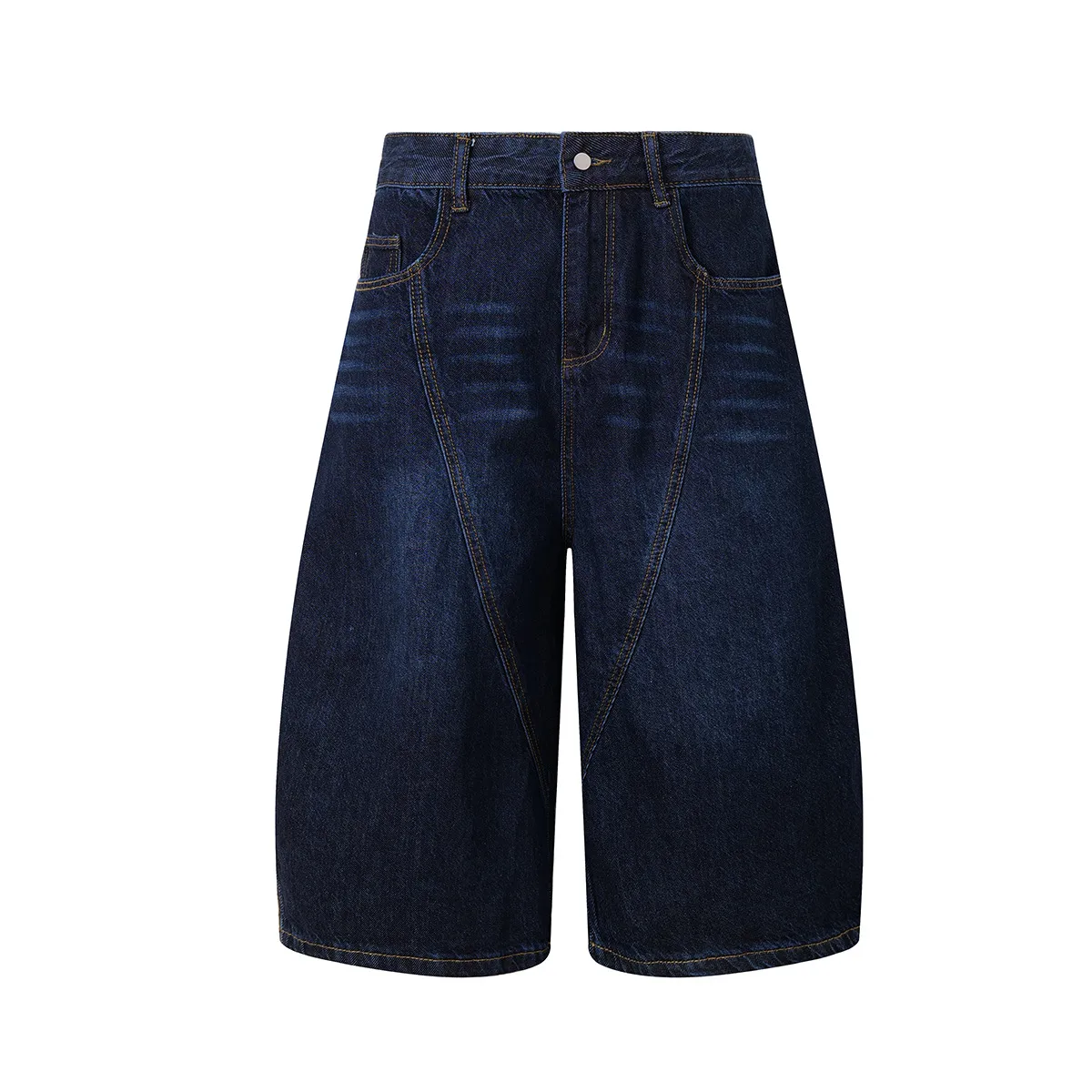 Jiayiku Trendy Brand  Summer Men's American Retro Washed Denim Shorts Straight-Leg Stylish Curved Shorts display picture 3
