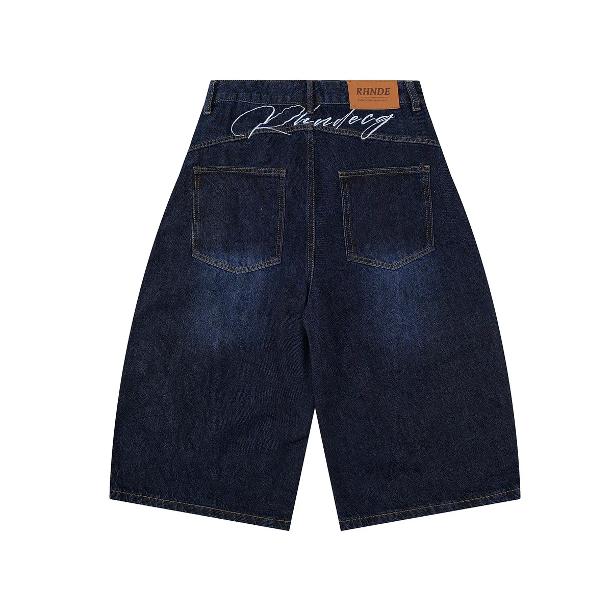 Jiayiku Trendy Brand  Summer Men's American Retro Washed Denim Shorts Straight-Leg Stylish Curved Shorts display picture 7