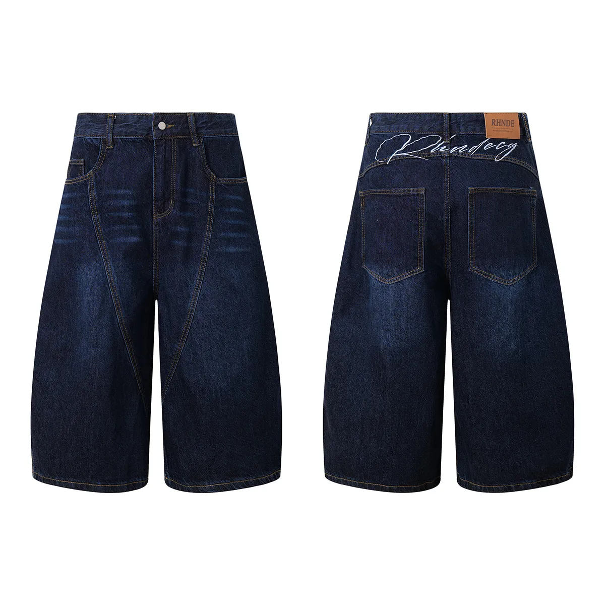 Jiayiku Trendy Brand  Summer Men's American Retro Washed Denim Shorts Straight-Leg Stylish Curved Shorts display picture 2